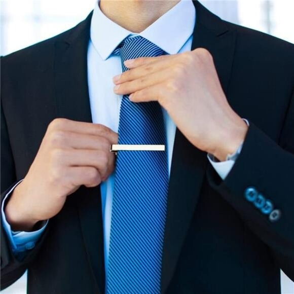 Mens Tie Clip Set Gold Silver Black Necktie Bar Pinch Clips Formal Accessories - Picture 6 of 8